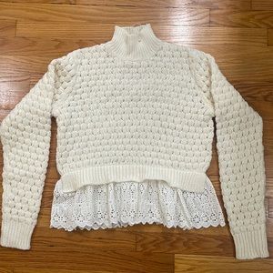 New Rebecca Taylor Size L Popstitch sweater with eyelet trim. Color - Chalk.